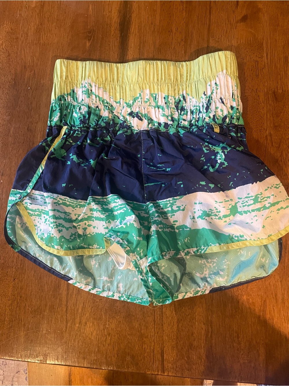 Free People High Waist Athletic Shorts in Navy, Green & Yellow